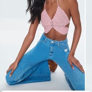 Pink Crochet Halter Top festival butterfly